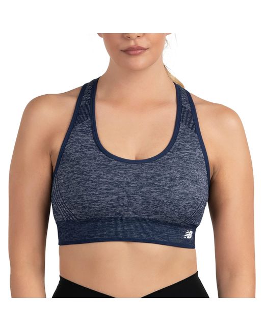 New Balance Blue Seamless Mid Impact Heather Keyhole Sport Bra With Removable Pads