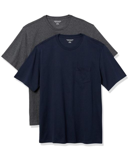 Maglietta Girocollo a iche Corte con Taschino Uomo di Amazon Essentials in Blue da Uomo
