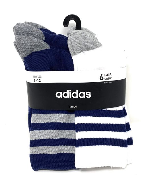 adidas 6-pack 3-stripe Crew Socks in Blue for Men | Lyst UK