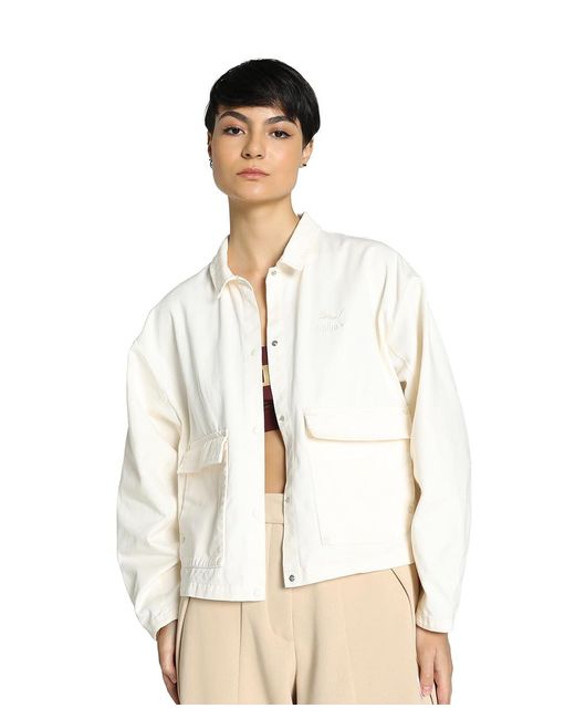 PUMA White Ladies Regular Length Cotton Blend Jacket