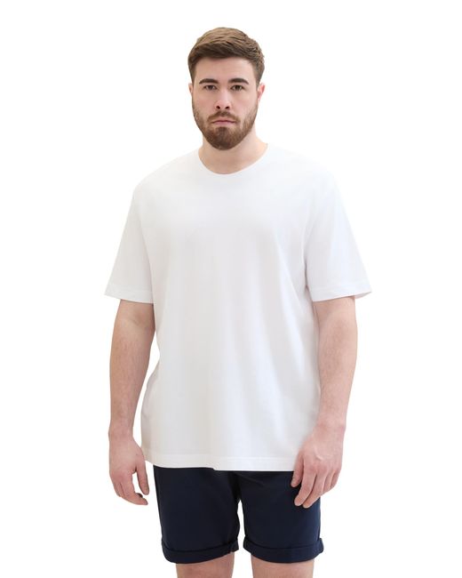 Tom Tailor Plussize Klassisches T-Shirt mit Piqué-Struktur in White für Herren