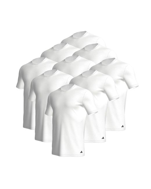 Lot de 9 t-shirts à col rond en coton pour homme Adidas en coloris White