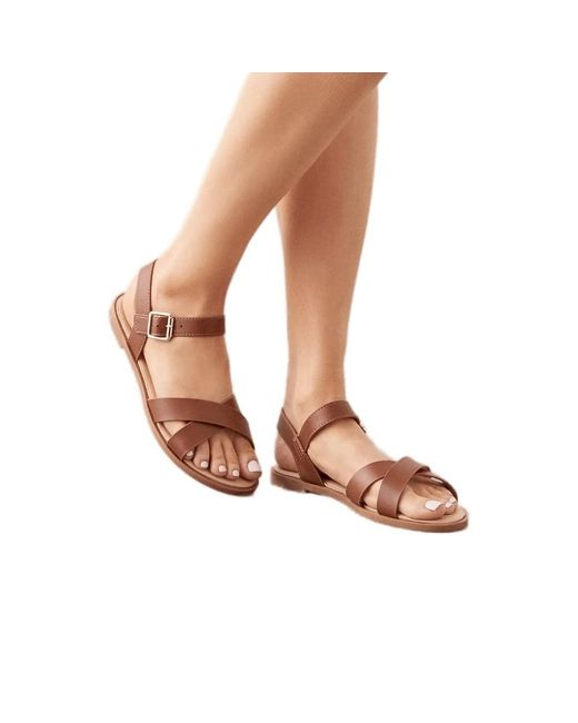 Dorothy Perkins Brown Florence Cross Strap Flat Sandals