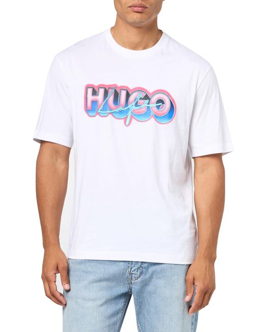 HUGO White Spraypaint Logo Cotton T-shirt for men