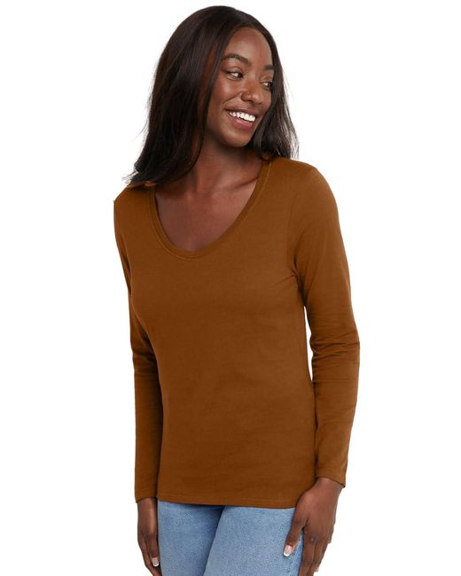 Hanes Brown Originals Long Sleeve Cotton T-shirt