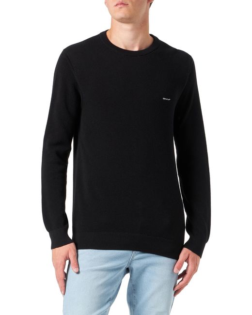 Gant Black Cotton Pique C-neck Sweater for men