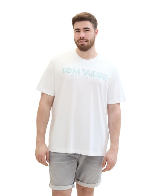 Tom Tailor Plussize Basic T-Shirt mit Logo-Print in White für Herren