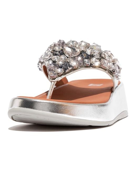 Fitflop Metallic F-mode Jewel-deluxe S Toe Post Sandals Silver