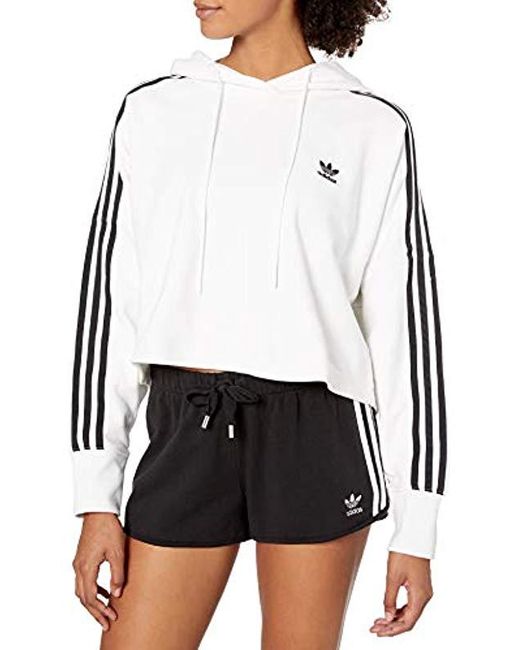 Adidas Originals White 3-stripes Crop Overhead Hoodie