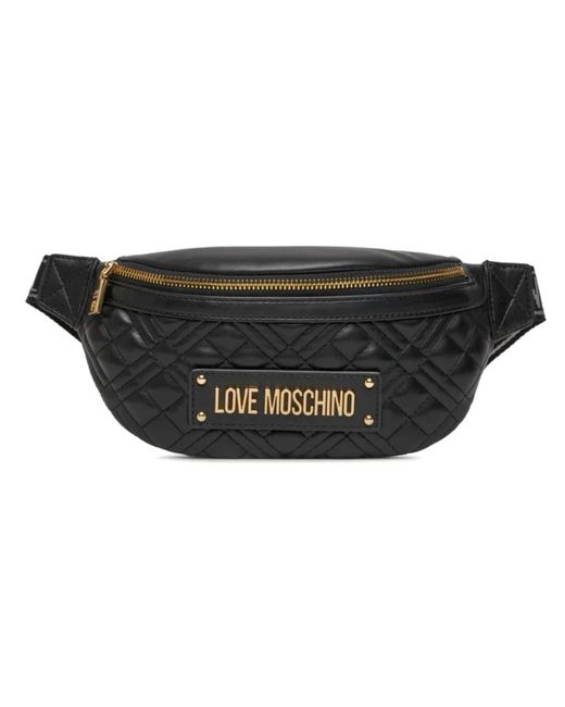 Love Moschino Black Gesteppte Gürteltasche