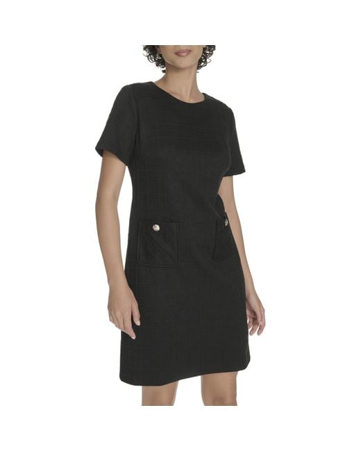Tommy Hilfiger Black Short Sleeve High Neck Novelty Button Sheath Mini Dress