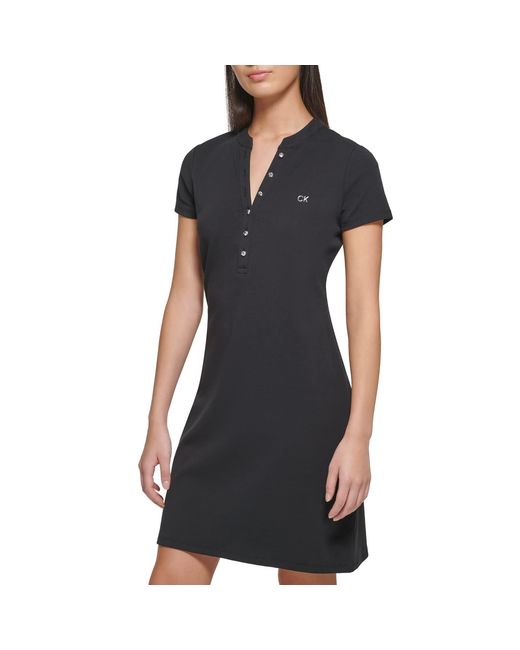 Everyday Lace Up 1 X 1 Rib Cotton Dress Vestido Informal Calvin Klein de color Black