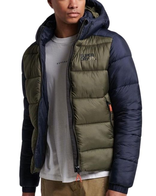 Superdry Black Hood Colour Block Sport Puffer Jacket for men
