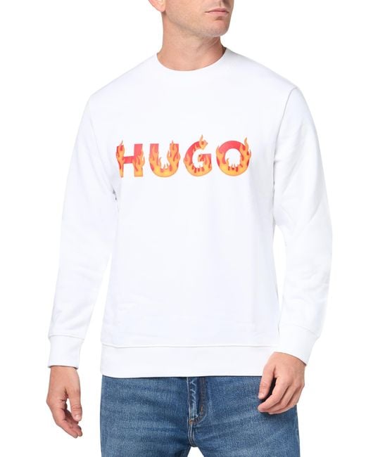 HUGO White Flames Logo Pullover Sweatshirt for men