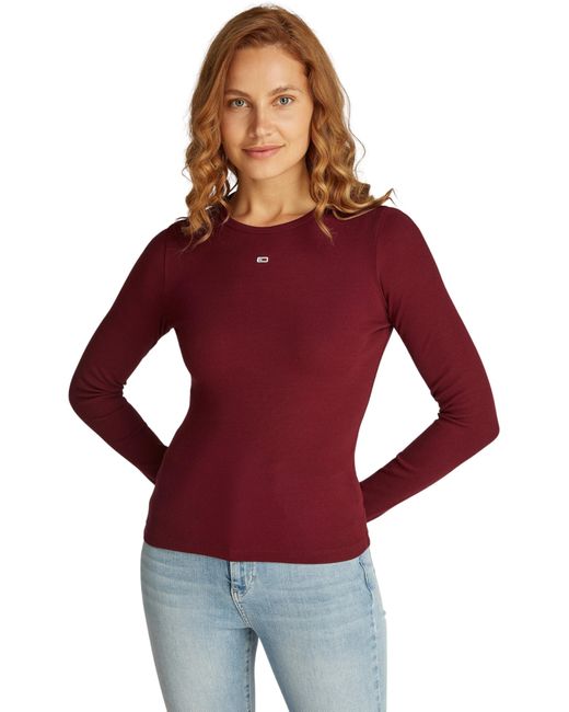 Tommy Hilfiger Red Tjw Slim Essential Rib Ls Dw0dw17387 Purple