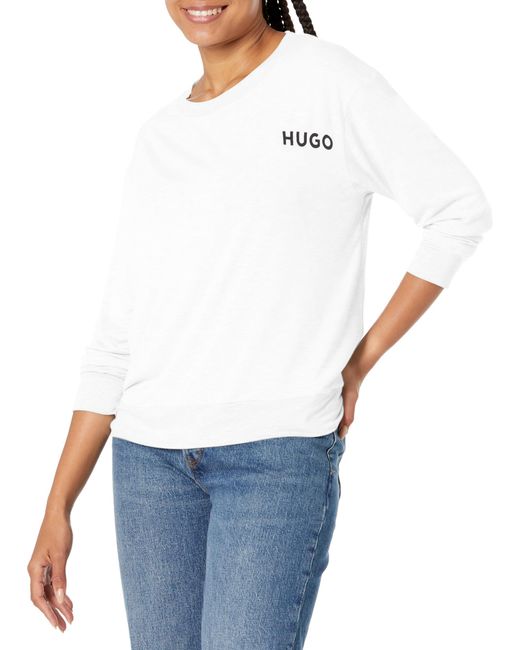 HUGO White Relaxed Fit Contrast Logo Long-sleeve Shirt for men
