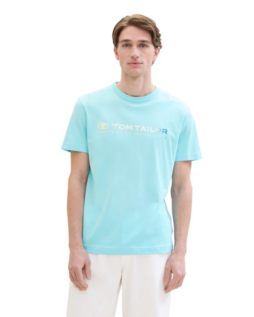 Tom Tailor Basic T-Shirt mit Logo-Print in Blue für Herren