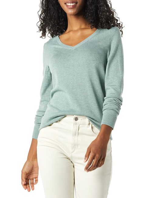 Amazon Essentials Blue Classic-fit Lightweight Long-sleeve V-neck Sweater