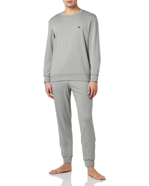 Emporio Armani Gray Interlock Long Sleeve Pajama Set for men