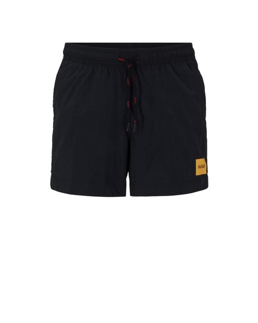 HUGO Black S Dominica Recycled-material Swim Shorts With Red Logo Label for men