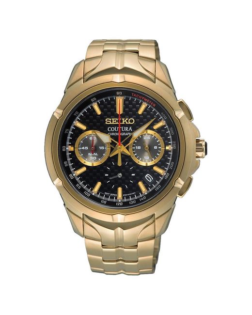 Quadrante Nero in Acciaio Inox con Cinturino Oro Chiaro Impermeabile 100 di Seiko in Metallic da Uomo