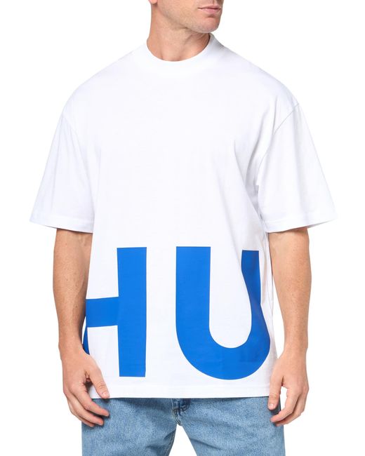 HUGO White Block Letter Logo Cotton T-shirt for men