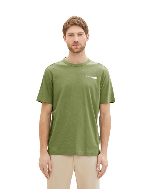 Tom Tailor Basic T-Shirt mit kleinem Logo-Print in Green für Herren