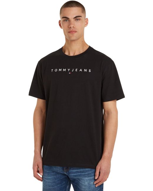 Tommy Hilfiger T-Shirt Kurzarm Regular Linear Logo Tee Rundhalsausschnitt in Black für Herren