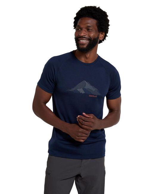 Mountain Warehouse Quest Gemustertes Merino T-Shirt Dunkel Blau 4X-Large in Blue für Herren