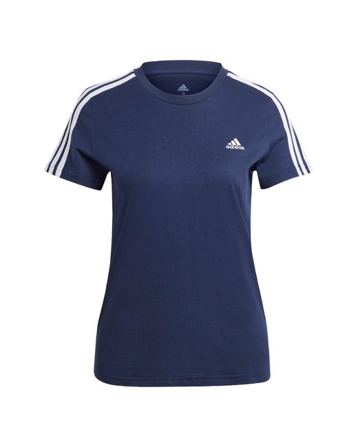 Adidas Essentials Slim 3-stripes T-shirt in het Blue