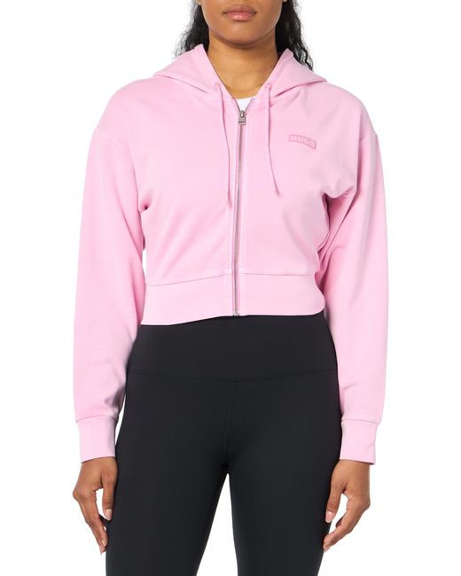 HUGO Pink Cropped Hooded Zip Up Sweatshirt