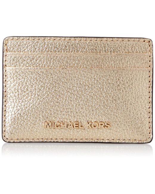 Michael Kors Metallic Pebbled Leather Card Holder Pale Gold One Size