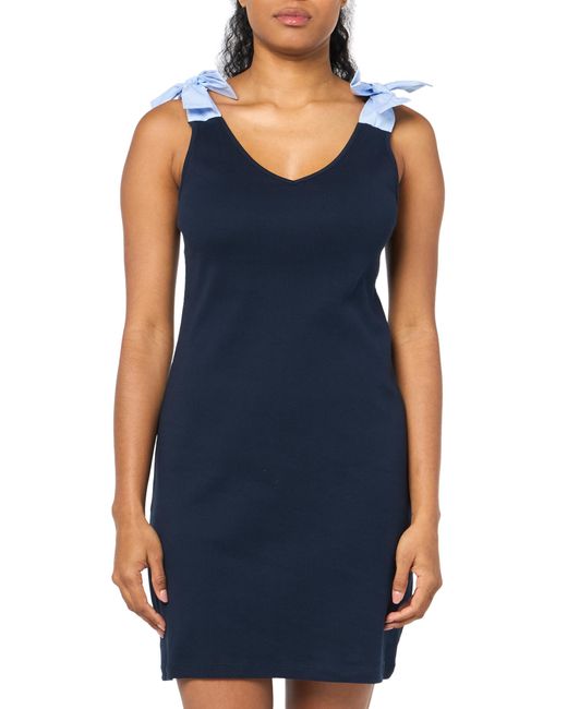 Tommy Hilfiger Blue Solid V-neck Sleeveless Dress Laceup Front