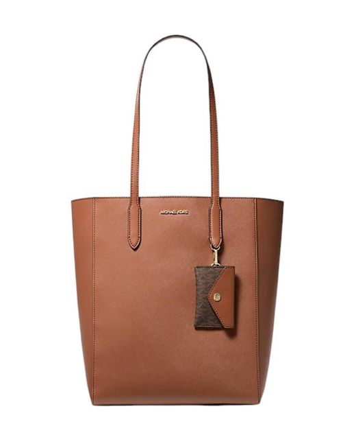 Borsa larga in pelle Saffiano con porta di Michael Kors in Brown