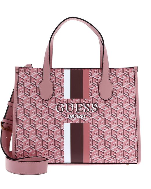 Guess Red Silvana Two Compartment Tote Apricot Rose Logo
