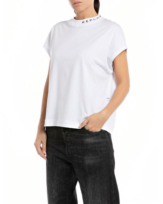 Replay White T-Shirt Kurzarm Baumwolle Jersey