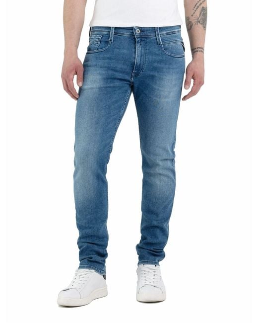Replay Blue Anbass Slim Fit Jeans With Power Stretch