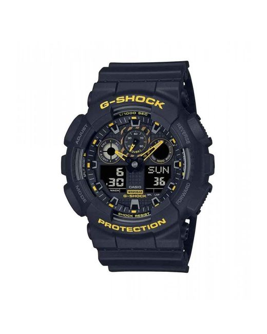 G-shock 'cautela giallo' silicone nero resistente agli urti GA-100CY-1AER di G-Shock in Blue da Uomo