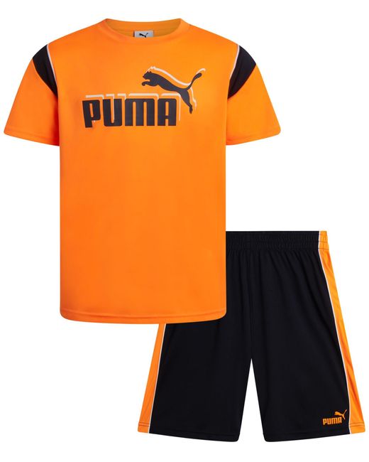 PUMA Orange 2 Piece Dry Fit T-shirt And Performance Gym Shorts - Activewear Clothing Set For for men