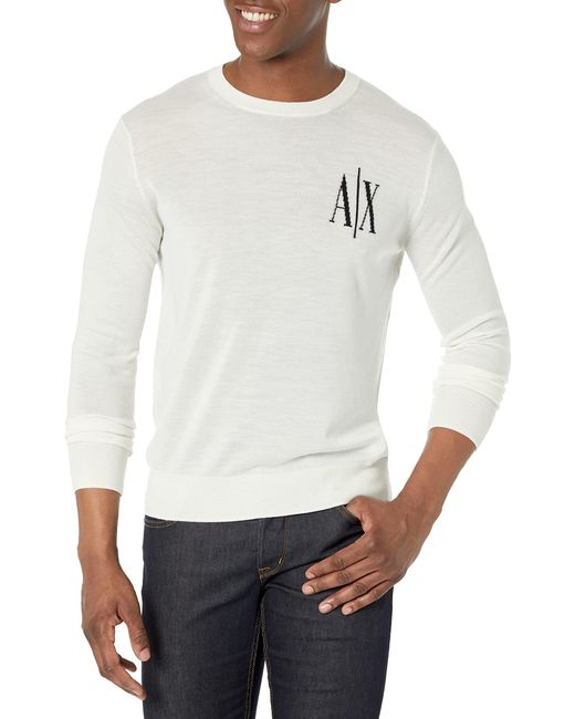 Emporio Armani White A | X Armani Exchange Long Sleeve Small Icon Logo Wool Sweater for men
