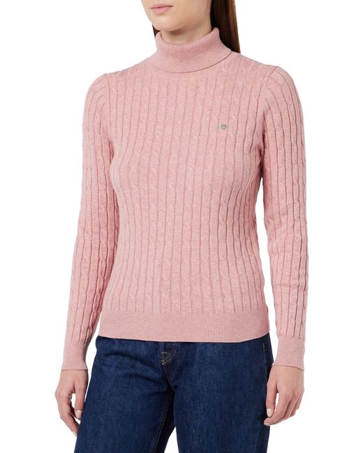 Gant Red Stretch Cotton Cable Turtleneck Sweater