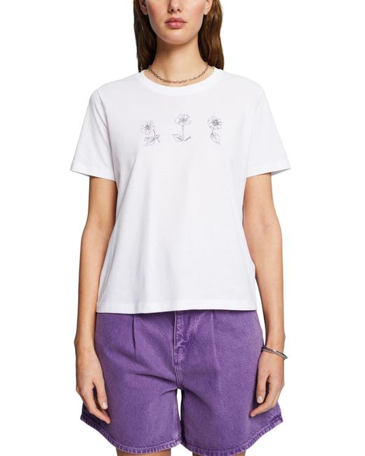 Esprit Edc By Katoenen T-shirt Met Bloemenprint in het White