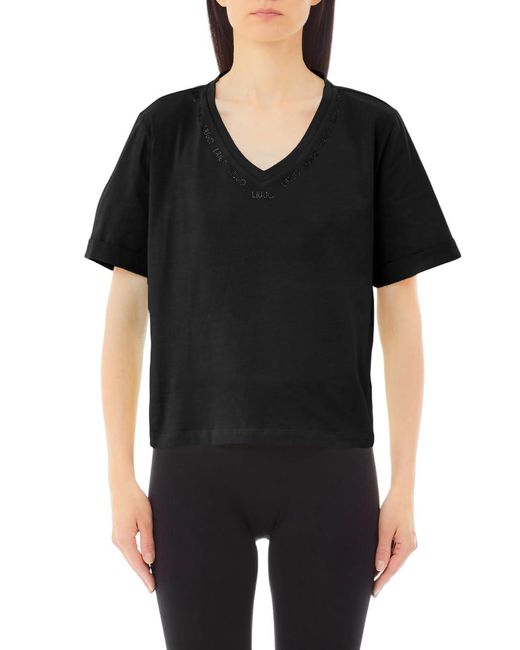 T-Shirt Liu Jo TA5175-JS923-M9296 ECS T-Shirt Moda M/C Nero di Liu Jo in Black