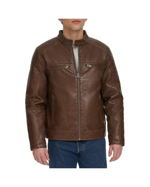 Levi's Brown Faux Leather Hooded Racer Jacket for men