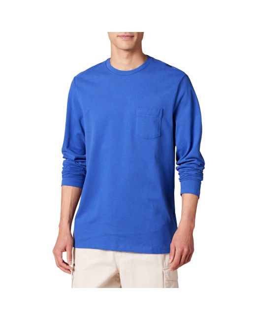 Amazon Essentials Blue Regular-fit Long-sleeve T-shirt for men