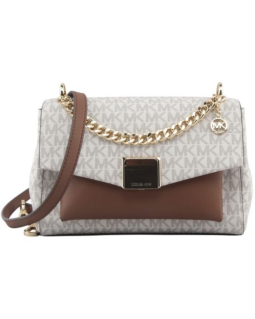 Michael Kors Lita Medium Leather TwoTone Logo Crossbody Bag in Vanilla