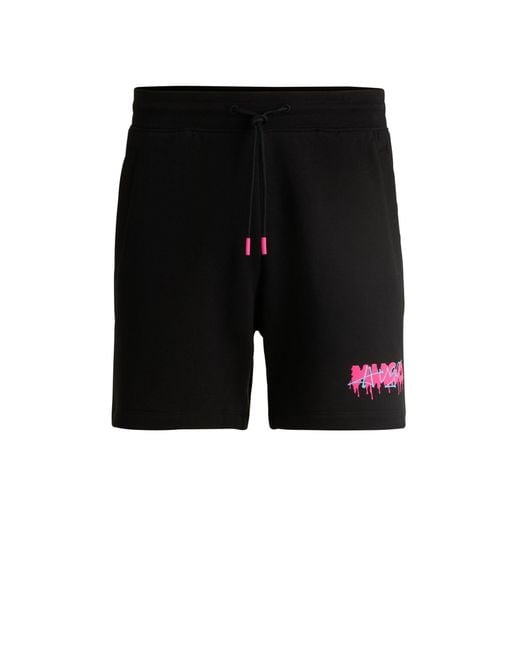 HUGO Black S Dapalmi Cotton-terry Shorts With New-season Logo for men
