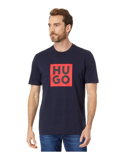 HUGO Blue Stacked Logo Cotton T-shirt for men