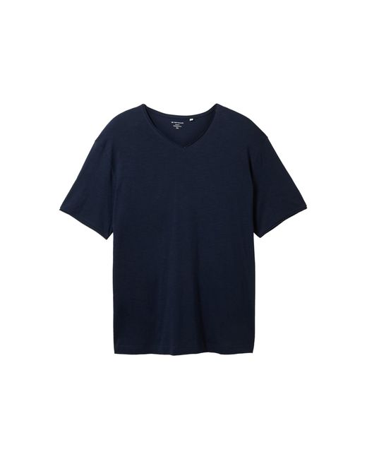 Tom Tailor Plussize Basic T-Shirt mit V-Ausschnitt in Blue für Herren