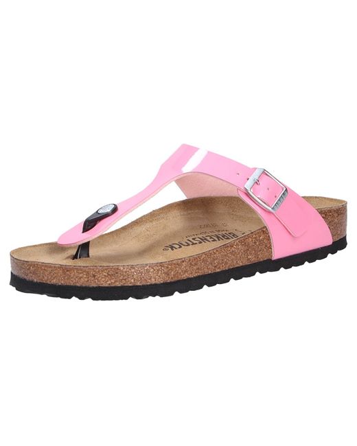 Birkenstock Gizeh Birko-flor Patent Candy Pink Black Sandals 7 Uk